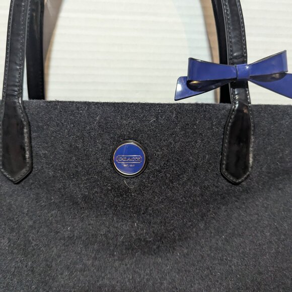 Coach Signature Stripe Wool Gray Blue NS Tote Bag - Picture 4 of 11
